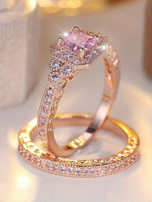 2pcs/Set  Zirconia Sqauarel Stone Ring