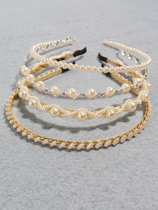 4pcs Faux Pearl Decor Headband