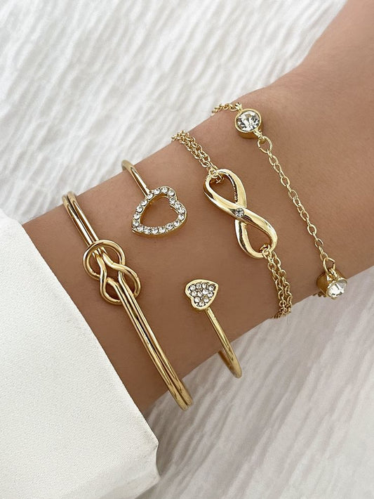 4pcs/set Rhinestone Heart & Infinity Decor Bracelet