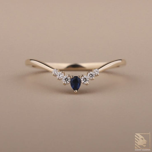 Blue Sapphire Chevron Ring,