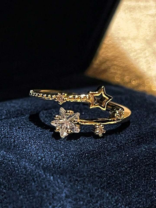 Rhinestone Star Decor Cuff Ring